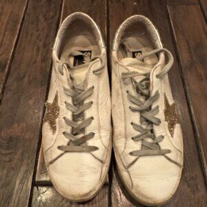 White and Gold Glitter Golden Goose Superstar 37
